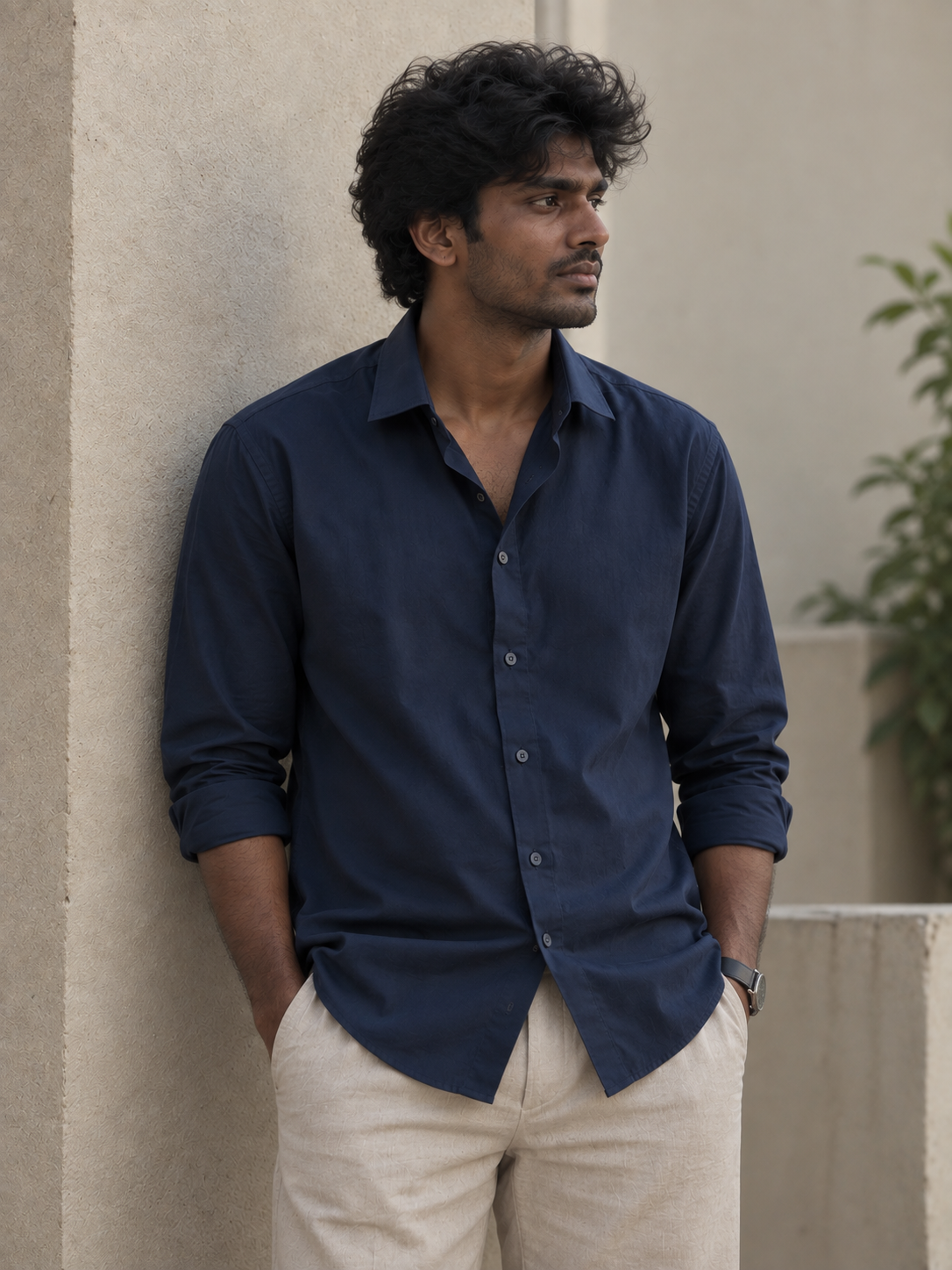 Navy Blue Satin Shirt