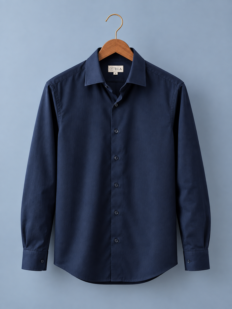 Navy Blue Satin Shirt
